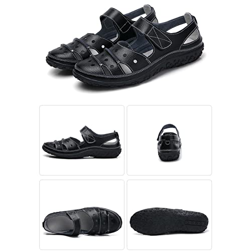 Sandals Women Dressy Summer Flat Round Toe Closed Toe Hook and Loop Clogs Comfy Soft Sole Non-Slip Outdoor Ladies Shoes4