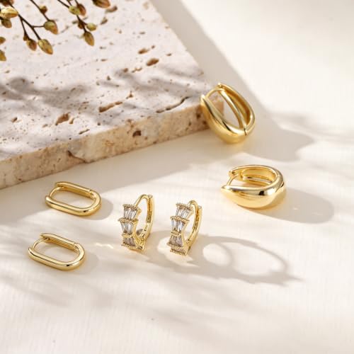 3 Pairs Small Huggie Hoop Earrings Set for Women, Hypoallergenic 14K Gold Plated Hoops Stacks for Multiple Piercings, Dainty Cute Mini Lightweight Cartilage Studs Trendy Jewelry Gift (Set-2) — view 2