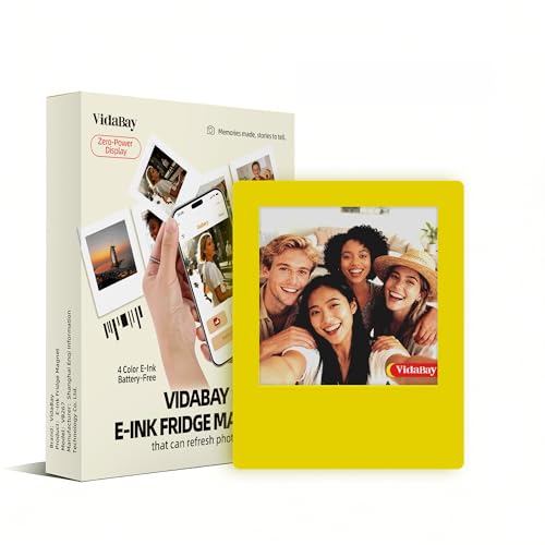 E-Paper Fridge Magnet Classic Plus, Battery Free E-Ink Photo Display, Wireless NFC Smart Frame, Phone Control Acrylic Memo Board Home Travel Party Gift, Compatible iPhone13&Newer(Yellow)