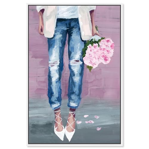 The Oliver Gal Artist Co. Fashion and Glam Premium Wall Art Canvas Prints Modern Home Décor 'Fashion Blogger Flowers' - 30" x 45", Blue, Pink by The Oliver Gal Artist Co. - Used condition - US$94.15