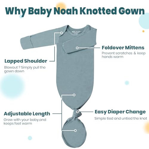 Baby Noah Newborn Knotted Gown for Boy Girls, Newborn Coming Home From Hospital Outfit, Baby Tie Gown Nightgown2