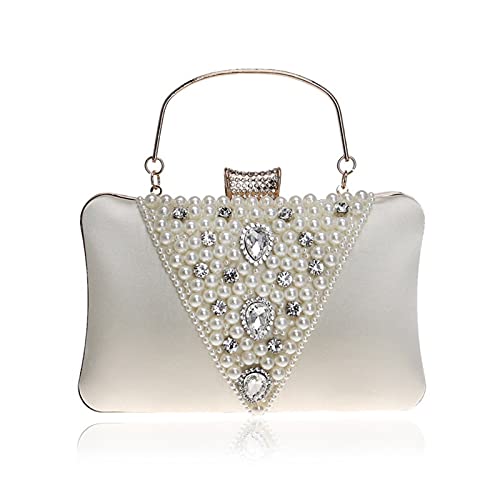 WSZMD Evening Clutch Bag Pearl Evening Bag Handmade Beaded Clutch Bags for Party Banquet (Color : Beige, Size : Small)