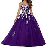 Zorayi Damen Lang Tüll Formellen Abendkleid Ballkleid Spitze Brautkleid Hochzeitskleider Lila Größe 50