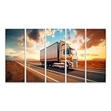 islandburner Bild auf Leinwand Panorama-Wandbild: LKW auf Autobahn und Landstraäe im prächtigen Sonnenaufgang Wohnzimmer LKW-Verleih Unternehmen Leinwandbild