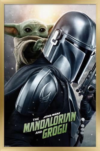 Trends International Star Wars: The Mandalorian and Grogu (2026) - Teaser One Sheet Wall Poster, 22.4L x 14.7W, Gold Framed Version