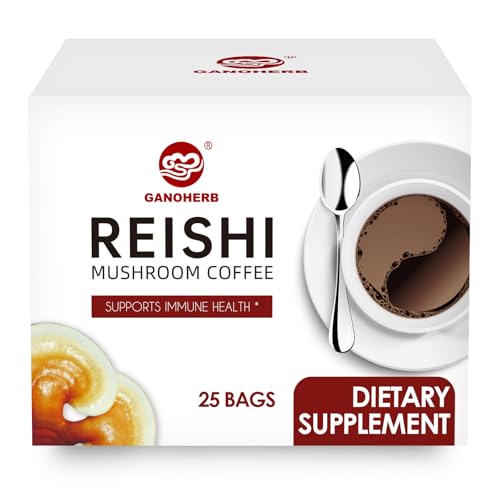 GANOHERB Reishi Mushroom Coffee Mix, Organic Instant Ganoderma Cafe with 100% Natural Ganoderma Lucidum Lingzhi Black Coffee for Stress Relief Better Focus Immune Support, Mix Flavor No Sugar 25 Bag