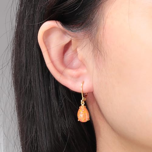 CiNily Teardrop Leverback Dangle Earrings for Women Hypoallergenic Created Fire Opal Pendant Drop Earrings 14K White/Rose/Gold Hanging Lever Earrings Fashion Graduation Party Jewelry Gifts2