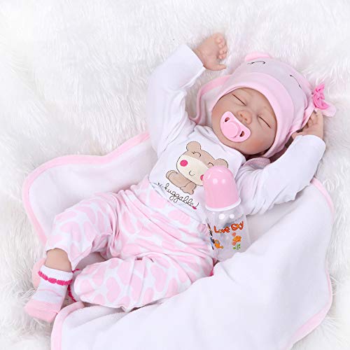 Reborn Baby Dolls Girl Realistic Sleeping Baby 22 Inch Eyes Closed Handmade Weighted Vinyl Silicone Baby Doll Newborn Children Gifts