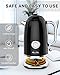 Harriet Electric Kettle, 1.8L Retro Electric Tea Kettle with Thermometer, 1500W Stainless Steel Hot Water Kettle Electric with LED Indicator, Fast Boiling, Cordless, Auto Shut-Off, Black