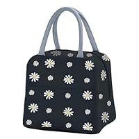 OTKARXUS Insulated Lunch Bag for Women,Portable Waterproof Lunch Box Cooler Bag with Daisy Pattern and Pocket,Lunch Bag for Adults Girls Kids School Work Picnic Travel (C Black)