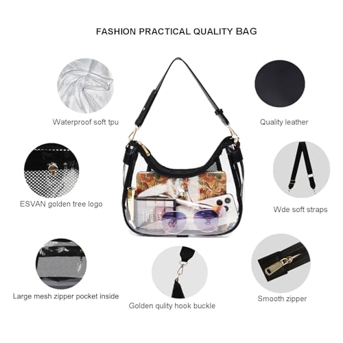 Clear Shoulder Bag for Women – Stadium-Approved Cute Hobo Tote, Crossbody Handbag & Mini Clutch Purse3