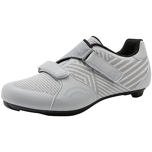 NIOSUP Unisex Cycling Shoes Indoor Compatible with Pelaton Outdoor Road Bike Riding Shoes for Men and Women with Look Delta Cleats Clip (Light-Grey-42)