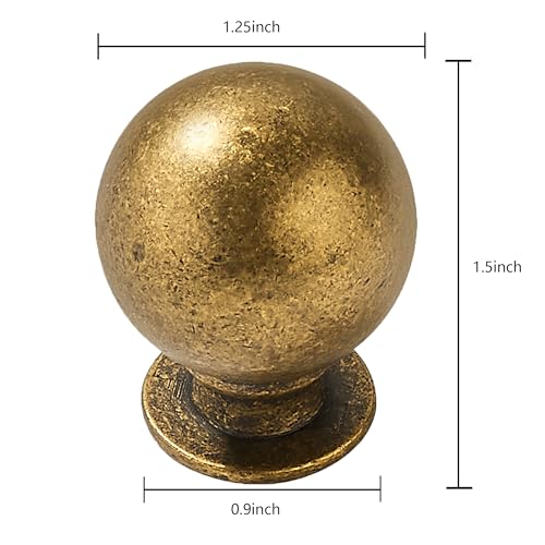 khtmeware 10 Pack 1-1/4 Inch Soild Vintage Antique Brass Cabinet Knobs Large Heavy Duty Ball Kitchen Cabinet Hardware Drawer Knobs Pulls for Drawers. - Thumbnail 2