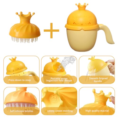 Image of SNOWIE SOFT Baby Shower Cap Hair Brush Rinse Cup Soft Silicone Crown Cap Adjustable Bath Cap Protecting Eye & Ear for Baby Shower Gift Set, Yellow Infant Bath Protection Kit