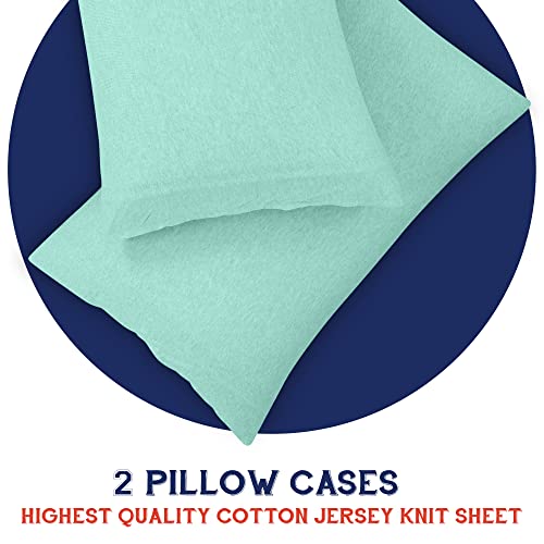 Bed Inc Road Trip America Jersey Fitted Sheet Queen Size Set - Pack Of 1 (3 Pieces) - Cotton Deep Pockets T-Shirt Soft Knit Stretchy Fitted Sheet - 1 Fitted Sheet 2 Pillowcases (Classic Mint, Queen) #TOP4