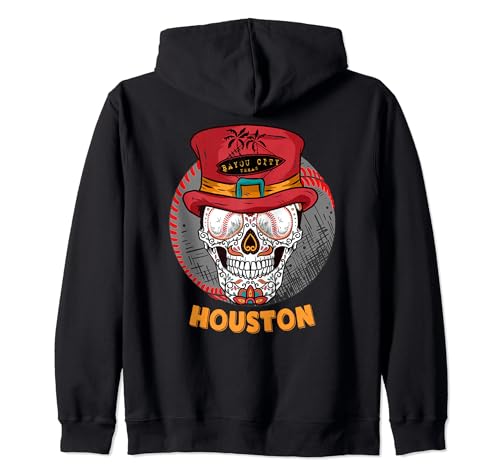 Houston, Texas Sugar Skull y Baseball Eyes Souvenir Sudadera con Capucha