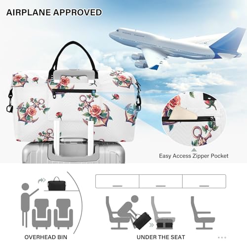 Travel Gym Bag, Rose Navigation Pattern Weekender Overnight Duffle for Women with Toiletry Bag Travel Swim 5