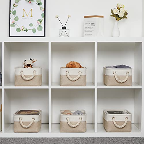 Temary Small Fabric Storage Baskets 6 Pcs Decorative Baskets Bins For Gifts Empty Foldable Storage Baskets With Handles For Organizing Shelf, Towels, Toys (White&Khaki,11.8 L X 7.9 W X 5.3 H Inches) #TOP4