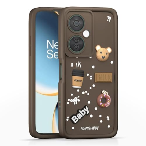Image of Bintage CASE Cute Fun Taddy Cartoon 3D Ball Bear Milk Cake Coffee Silicon Case Full Body & Camera Protection Back Cover Compatible for OnePlus Nord CE 3 5G - Brown