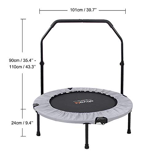 ATIVAFIT 40\" Foldable Trampoline Mini Exercise Rebounder with Adjustable Foam Handle Great for Body Fitness Training Indoor/Garden/Workout - Thumbnail 2