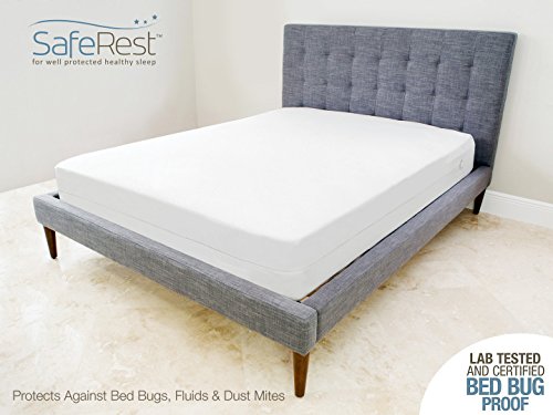 SafeRest Full Size Premium Waterproof Lab Certified Bed Bug Proof Zippered Mattress Encasement - Designed For Complete Bed Bug, Dust Mite And Fluid Protection White Fits 6-9 In. H