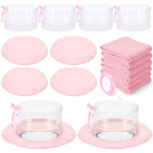 HunnmingRe 18 Pcs Foot Spa Kit for Pink Spa Sleepover Party Supplies with 6 Foldable Foot Soaking & 6 Towels & 6 Floor Mats Matching Ribbon for Women Galentine Valentine Gift