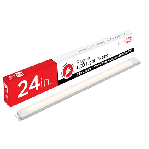 Image of UltraPro 24 Inch Plug in Under Cabinet Light with Soft White 2700K Light | 750 Lumens, Soft White 2700K Light, Dimmable Under Cabinet Lighting for Kitchen, ETL Listed