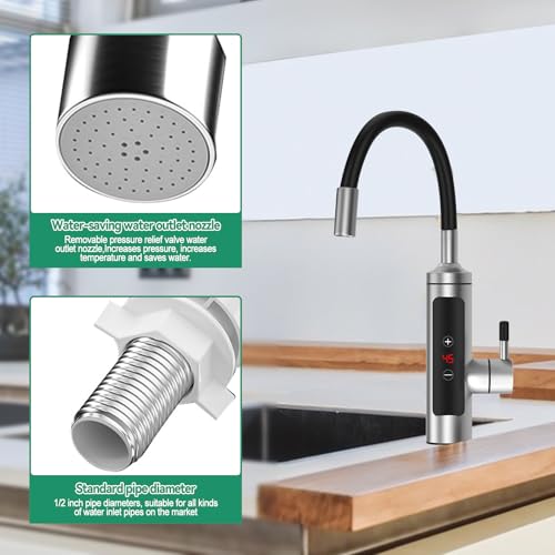 Wasserhahn mit Durchlauferhitzer, 220V Elektrischer sofortiger Wasserhahn Küchenarmatur mit 360 Grad drehbarem Schlauch, Warmwasserbereiter Wasserhahn für Küche Bad