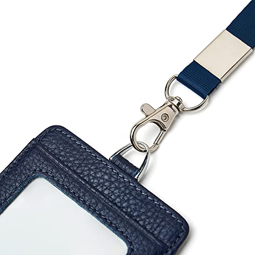 Cow Leather ID Badge Holder with Lanyard(Full Grain Leather,3"*4.5"),1 Clear ID Window and 3 Card Slots,Nylon Neck Lanyard with rotatable and Removable Metal Clasp,Vertical Name Badge Holders - Image 4