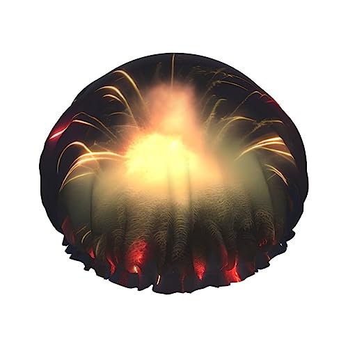 Explosion Fireworks 3D再利用可能シャワーキャップ、ダブルレイヤーウォーターシャワー非濡れヘアキャップ、ラージサイズ、すべての髪の長さに対応
