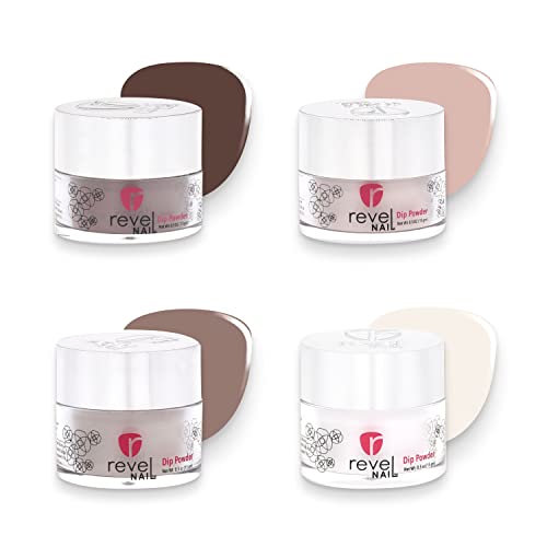 Revel Nail Dip Powder - Nude Powder Dip Nail Polish, Chip Resistant Dip Nail Powder with Vitamin E and Calcium, DIY Manicure, 4-Pack