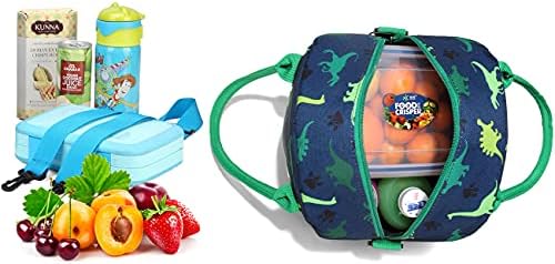 VASCHY Lunch Bag for Kids, Insulated Thermal Lunch Bag for Boys and Girls Cute Dinosaur Portable Lunch Box Bag for School, Picnic with Detachable Shoulder Strap and Front Pocket (Green Dinosaur)