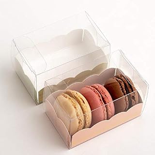 10 Empty Macaroon Boxes - 80x50x50mm Clear Box with Pink Elegance Insert