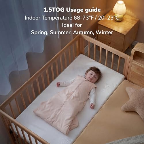 Image of Momcozy Sleep Sack for Baby 0-6 Months, 1.5 TOG Baby Wearable Blanket with Supportive Plush Filling, Two-Way Zipper for Easy Diaper Changes, Snap-Fit Design for Growing Babies, Small, Pink