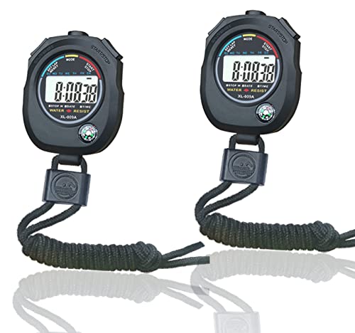 Digital Stopwatch, Bestwya Large Lcd Screen Handheld Count Up Timer With Time Calendar Clock Function (Black , Pack Of 2) #TOP6