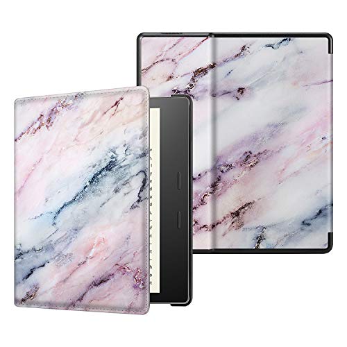 CASEBOT SlimShell Funda para Kindle Oasis 2019 (10.ª Generación) / 2017 (9.ª Generación) - Carcasa Protectora de Cuero Sintético Función de Auto-Reposo/Activación, Mármol Rosa