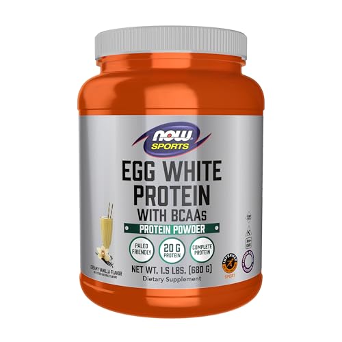 NOW Sports Nutrition, Egg White Protein, 20 G With BCAAs, Creamy Vanilla Powder, 1.5-Pound