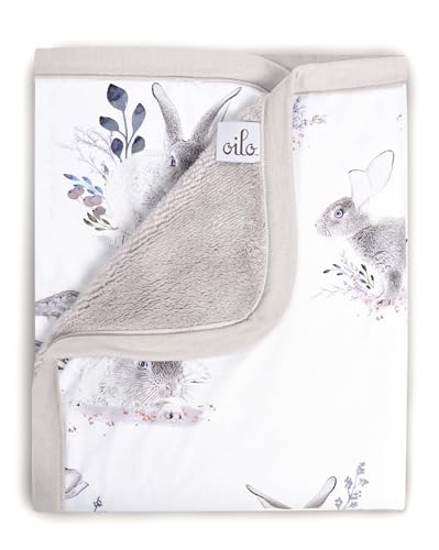 Image of Oilo Baby Blanket, Luxury Soft Plush Chenille Backing & Turkish Cotton Jersey Print, Double Layered, 30" x 40", Rolled Jersey Edge Trim, Machine Wash, Perfect for Infant or Toddlers, Cottontail Bunny