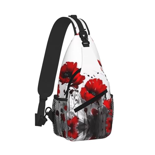 Red Poppy Flower Print Cross Chest Bag Diagonally - High-Capacity For Short Trips, Work, And Daily Use2