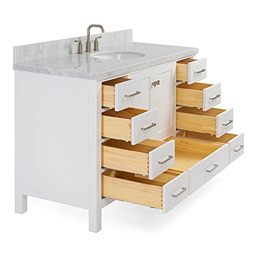 Dkb Beckford Series 55" Inch Single Oval Sink Bathroom Vanity Cabinet In White | Carrara White Marble Countertop | 2 Soft Closing Doors | 9 Full Extension Dovetail Drawers | No Mirror #TOP5