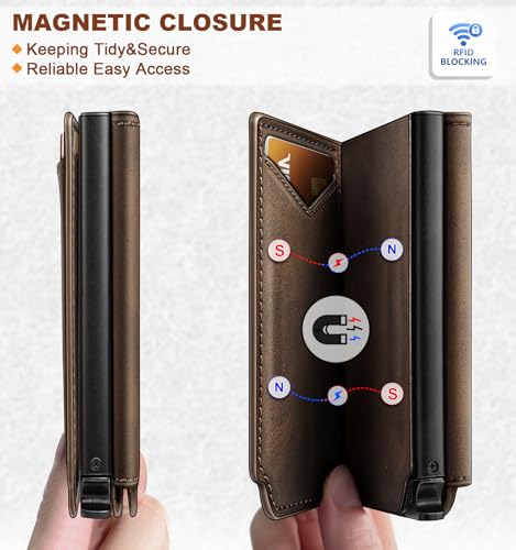 BULLIANT Men Wallet Leather Wallet Card Holders Money Clip for Men 10Cards-Magnetic Flip on Metal Case3