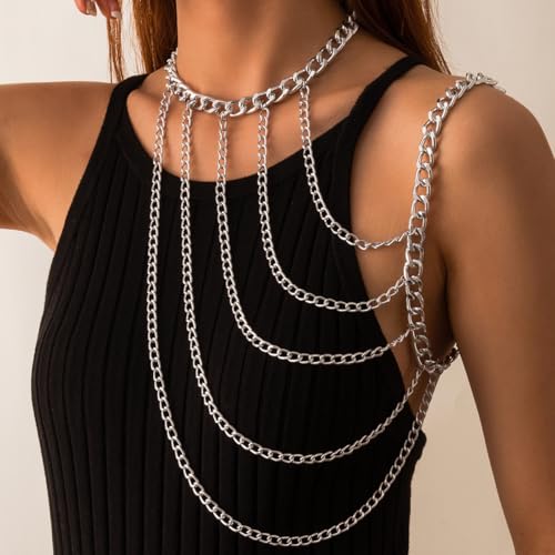 WeeH Shoulder Necklace Chain Body Jewelry Layered Shoulder Jewelry Accessory at Party Beach Summer Holidays Halloween Costume2