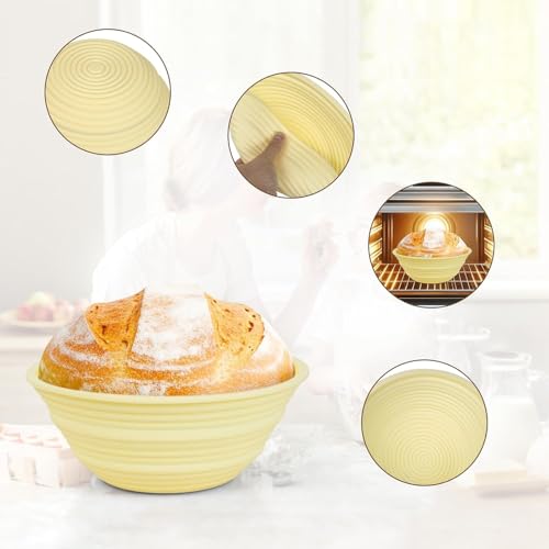 11 Pcs Sourdough Bread Baking Supplies Sourdough Starter Kit with 9"+10" Silicone Proofing Basketst And Sourdough Starter Jar for Bakers Home Baking (11, Yellow, 10Inch) by Yuyuejiao - Image 3