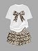 xueteox Summer Outfits for Girl 2 Piece, Bow Graphic Tees and Leopard Short Skirt Fashion Casual Clothing (White, 6Y)