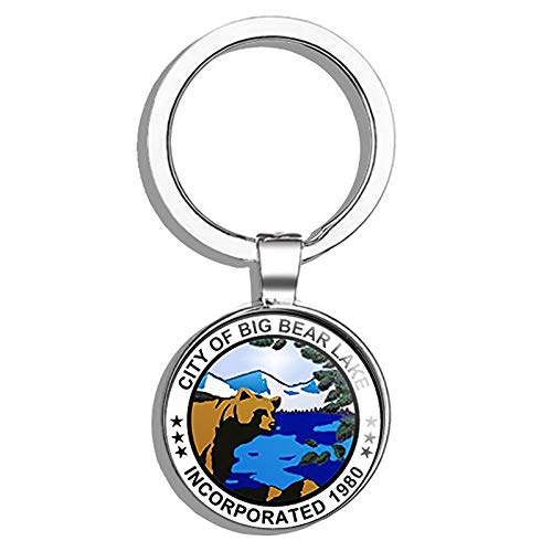 HJ Media Round City of Big Bear Lake Seal (ca ski Town) Metal Round Metal Key Chain Keychain Ring