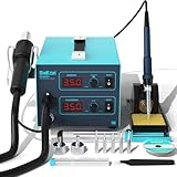 Bakon 852d+ Heat Gun And Soldering Iron 2-In-1 Kit, Smd Hot Air Rework Soldering Station, Multiple Functions Electronics Kit, Led Digital Display, Knob Type Adjustable Temperature