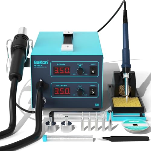 BAKON Kit 2 Em 1 de Pistola de Ar Quente E Ferro de Solda 852D+, Estação de Solda Para Retrabalho de Componentes Smd, Kit Eletrônico Multifuncional, Display Digital Led, Temperatura Ajustável