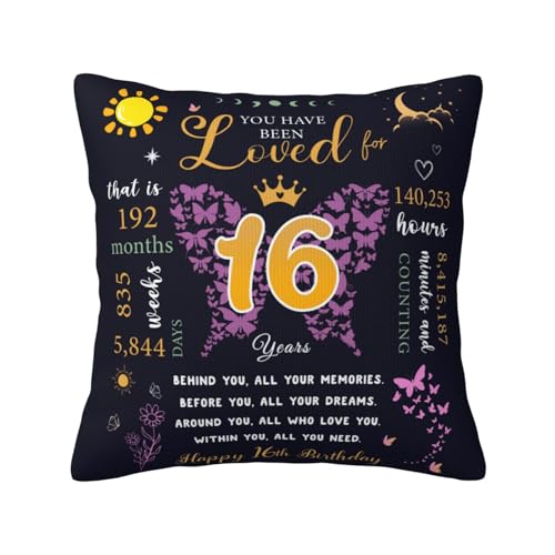 Skizbcw 16th Birthday Gifts for Girls, Sweet 16 Party Decorations, Sweet 16 Gifts for Girls, Gifts for 16 Year Old Girl, 16 Year Old Girl Birthday Gifts Throw Pillow Covers 18×18 Inches