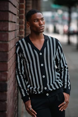 Barabas Men's Rhinestone Geometric Stretch Cardigan Sweater 4CJ022