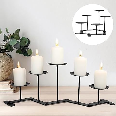 Black Iron Candelabra Candle Holder: Adjustable Fireplace Candelabra Candle Holder - Centerpiece Candle Holder Stand Decor for Pillar Candle Cover
